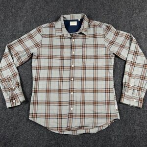 7Diamonds Hunter Plaid Flannel Button Down Shirt Size M Grey Orange Blue Long